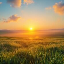 World environment day concept: Calm of country meadow sunrise landscape background.